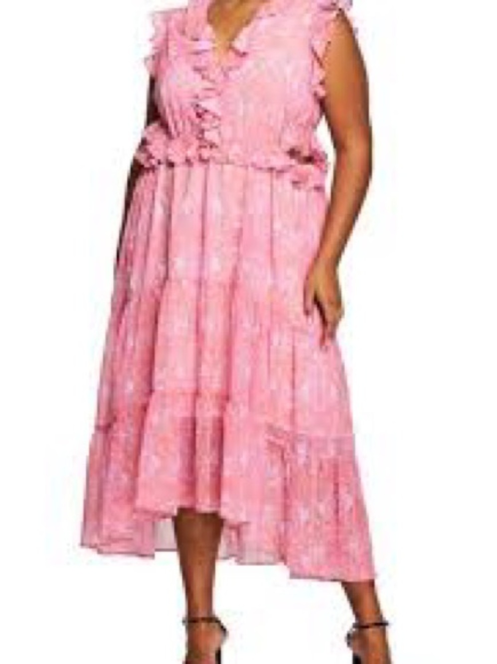 37. Estelle • NWT Pink Ruffle V-Neck Midi Dress PTP 24-27”